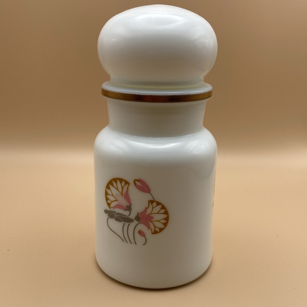 Vintage Milk Glass Apothecary Jar with bubble lid. Made in Belgium.